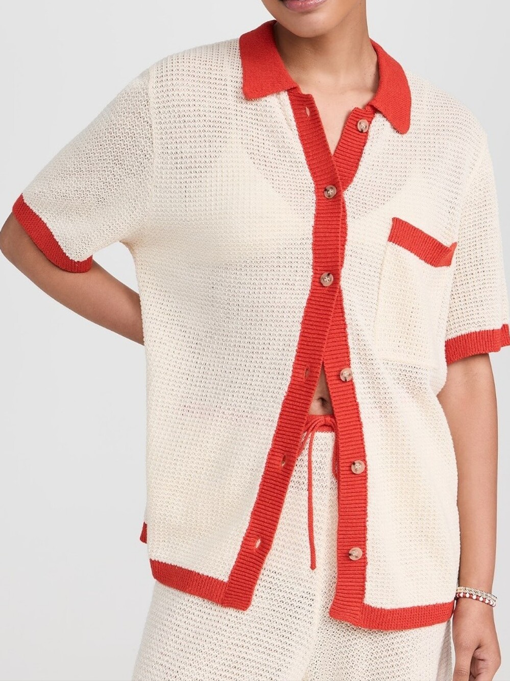 Onia Linen Knit Button Up Top M/L